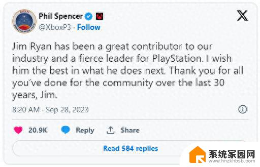 索尼PlayStation主管瑞安退休，微软Xbox负责人发文致敬